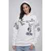Kadın 3 İplik Pamuklu Kapüşonlu Baskılı SweatShirt hoodie - Beyaz