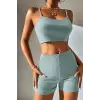 Kadın Açık Mavi Şortlu Kaşkorse Gecelik Takım H110519