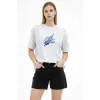 Kadın Asit Yıkamalı Oversize Tişört Bisiklet Yaka Kısa Kol T-shirt - Beyaz