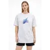 Kadın Asit Yıkamalı Oversize Tişört Bisiklet Yaka Kısa Kol T-shirt - Beyaz