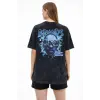 Kadın Asit Yıkamalı Oversize Tişört Bisiklet Yaka Kısa Kol T-shirt - Siyah