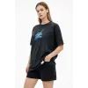 Kadın Asit Yıkamalı Oversize Tişört Bisiklet Yaka Kısa Kol T-shirt - Siyah