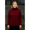Kadın Tam Boğazlı Balıkçı Yaka Triko Kazak Kalın Fitilli - Bordo