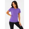 Kadın Basic Tişört Bisiklet Yaka Kısa Kol Günlük Yazlık Slim fit T-Shirt - Mor
