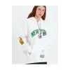 Kadın Oversize Kapüşonlu Cepli Ön Kol Baskılı 3 İplik Pamuklu Hoodie Sweatshirt - Beyaz