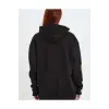Kadın Oversize Kapüşonlu Cepli Ön Kol Baskılı 3 İplik Pamuklu Hoodie Sweatshirt - Siyah
