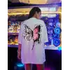 Kadın Tişört Kelebek Baskılı Oversize Kısa Kol T-Shirt - Beyaz
