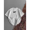 Kadın Yazlık Bisiklet Yaka Baskılı Regular Fit Tişört Kısa Kol T-Shirt - Beyaz
