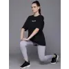 Kadın Baskılı T-Shirt Kısa Kol Bisiklet Yaka Oversize Rahat Kalıp Tişört - Siyah