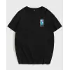 Kadın Baskılı T-Shirt Kısa Kol Bisiklet Yaka Oversize Rahat Kalıp Tişört - Siyah