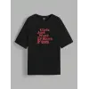 Kadın Baskılı Oversize Kısa kol T-shirt - Siyah