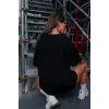 Kadın Baskılı T-Shirt Kısa Kol Bisiklet Yaka Oversize Rahat Kalıp Tişört - Siyah