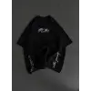 Kadın Kısa Kol Tişört Bisiklet Yaka Filistin Poşülü Baskılı T-Shirt - Siyah