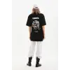 Kadın Kısa Kol Yazlık Tişört Bisiklet Yaka Baskılı Oversize T-Shirt - Siyah