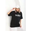 Kadın Kısa Kol Yazlık Tişört Bisiklet Yaka Baskılı Oversize T-Shirt - Siyah