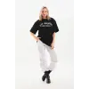 Kadın Baskılı Tişört Kısa Kol Bisiklet Yaka Oversize T-Shirt - Siyah