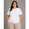 Kadın Battal Big Size Basic Tişört Bisiklet Yaka Rahat Kalıp T-Shirt - Beyaz