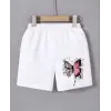 Kadın Beli Lastikli Baskılı Mini Şort - Beyaz