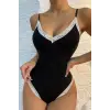 Kadın Beyaz Dantel Işlemeli Siyah Tulum Gecelik H110537
