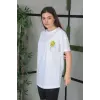 Kadın Bisiklet Yaka Baskılı Kısa kol Oversize T-Shirt - Beyaz