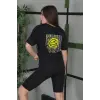 Kadın Bisiklet Yaka Baskılı  Kısa kol Oversize T-Shirt - Siyah