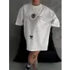 kadın Bisiklet Yaka Baskılı Oversize  Kısa kol T-Shirt - Beyaz
