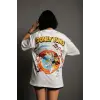 kadın Bisiklet Yaka Baskılı Oversize Kısa kol  T-Shirt - Beyaz
