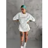 Kadın Tişort Bisiklet Yaka Yıldırım Şimşek Baskılı Kısa kol T-Shirt - Beyaz