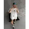 kadın Bisiklet Yaka Baskılı Oversize  Kısa kol T-Shirt - Beyaz