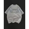 Kadın Tişort Bisiklet Yaka Yıldırım Şimşek Baskılı Kısa kol T-Shirt - Beyaz