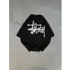 kadın Bisiklet Yaka Baskılı Oversize  Kısa kol T-Shirt - Siyah