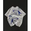 kadın  Bisiklet Yaka Baskılı Oversize T-Shirt - Beyaz