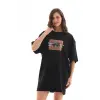 Kadın Baskılı T-Shirt Kısa Kol Bisiklet Yaka Oversize Rahat Kalıp Tişört - Siyah