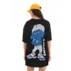 Kadın Kısa Kol Yazlık Tişört Bisiklet Yaka Baskılı Oversize T-Shirt - Siyah