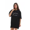 Kadın Kısa Kol Yazlık Tişört Bisiklet Yaka Baskılı Oversize T-Shirt - Siyah