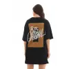 Kadın Baskılı T-Shirt Kısa Kol Bisiklet Yaka Oversize Rahat Kalıp Tişört - Siyah