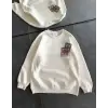 Kadın Bisiklet Yaka Kilim Halı Baskılı 3 İplik Pamuklu Sweatshirt - Beyaz