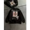 Kadın Bisiklet Yaka Kilim Halı Baskılı 3 İplik Pamuklu Sweatshirt - Siyah