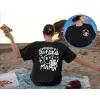 Kadın Baskılı T-Shirt Kısa Kol Bisiklet Yaka Oversize Rahat Kalıp Tişört - Siyah