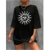 Kadın Baskılı T-Shirt Kısa Kol Bisiklet Yaka Regular Fit Rahat Kalıp Tişört - Siyah