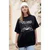 Kadın Baskılı T-Shirt Kısa Kol Bisiklet Yaka Oversize Rahat Kalıp Tişört - Siyah