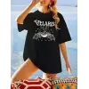 Kadın Baskılı T-Shirt Kısa Kol Bisiklet Yaka Oversize Rahat Kalıp Tişört - Siyah