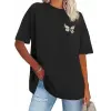 Kadın Baskılı T-Shirt Kısa Kol Bisiklet Yaka Oversize Rahat Kalıp Tişört - Siyah