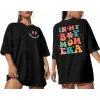 Kadın Baskılı T-Shirt Kısa Kol Bisiklet Yaka Oversize Rahat Kalıp Tişört - Siyah