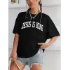 Kadın Baskılı T-Shirt Kısa Kol Bisiklet Yaka Oversize Rahat Kalıp Tişört - Siyah
