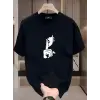 Kadın T-Shirt Bisiklet Yaka Kısa kol Baskılı Tişört - Siyah