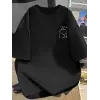 Kadın Tişört Bisiklet yaka kısa kol Eğlenceli Karikatür T-shirt - Siyah