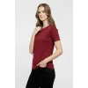 Kadın T-Shirt Bisiklet Yaka Slim Fit Likralı Tişört Yazlık Basic Body - Bordo