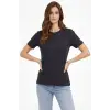 Kadın Bisiklet Yaka Yazlık Kısa kol Düz Tişört Regular Kalıp T-shirt - Füme