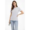 Kadın Bisiklet Yaka Yazlık Kısa kol Düz Tişört Regular Kalıp T-shirt - Gri